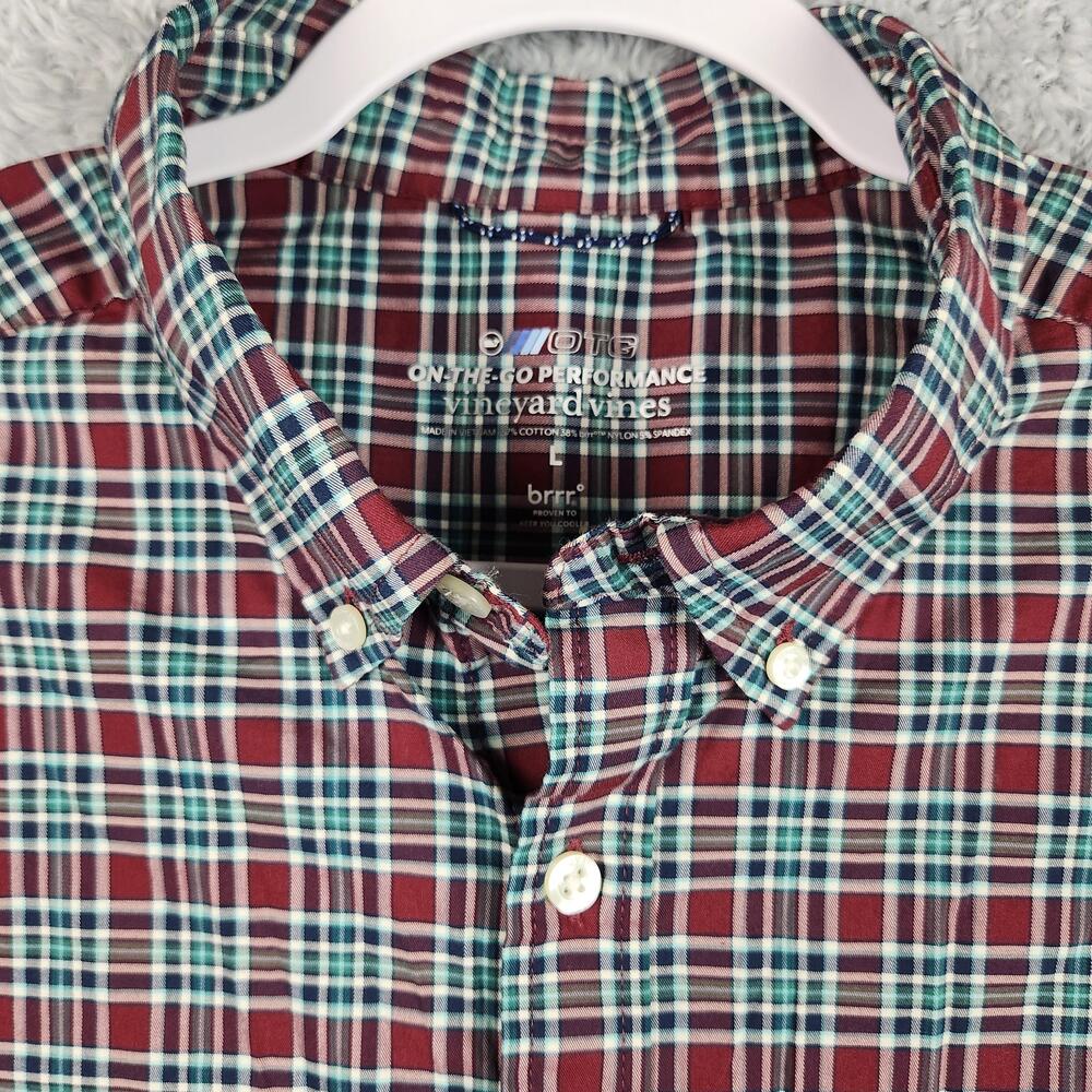 Vineyard Vines Shirt Mens Large Red Plaid OTG Performance Stretch Button Down